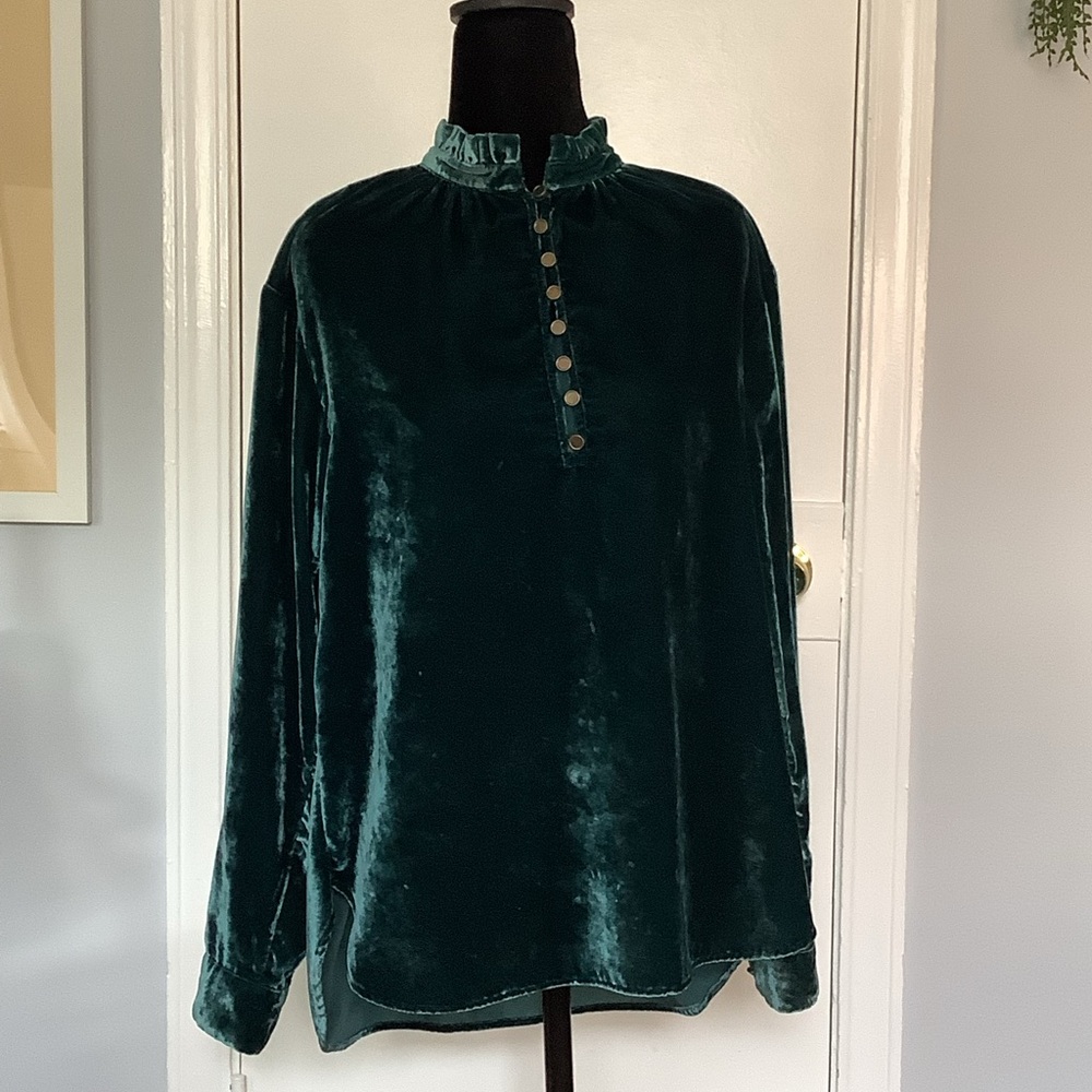 Anthropologie Green Velvet Blouse